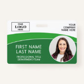 Modern Logo Photo ID Barcode Employee Name バッジ (正面)