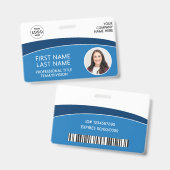 Modern Logo Photo ID Barcode Employee Name バッジ (正面＆裏面)