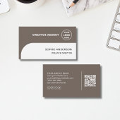 Modern Logo QR Creative Agency Taupe 名刺