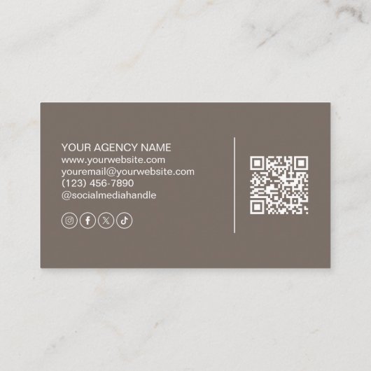 Modern Logo QR Creative Agency Taupe 名刺 (裏面)
