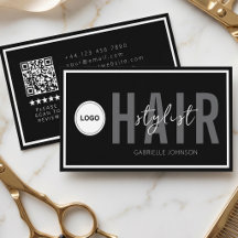Modern Logo QR Review Black White Hair Stylist 