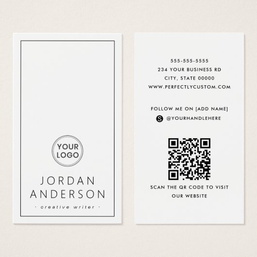 Modern logo social media QR white business cards (正面&裏面)