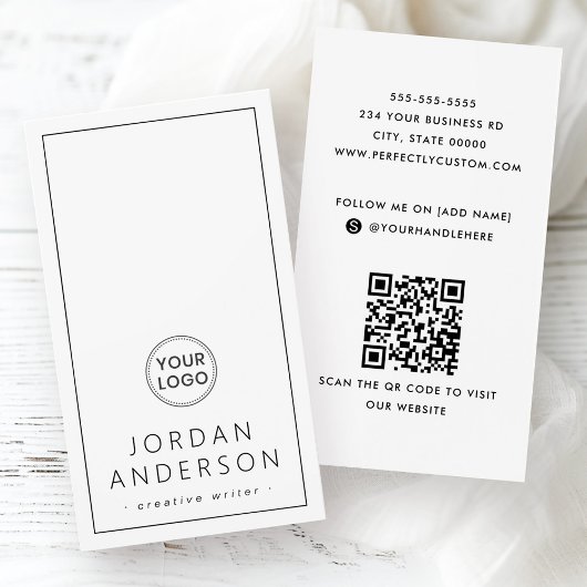 Modern logo social media QR white business cards