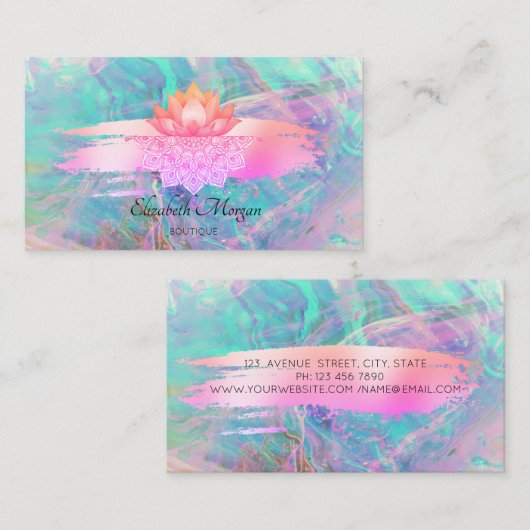 Modern Lotus Mandala Brush Stroke Opal Business 名刺 (正面/裏面)
