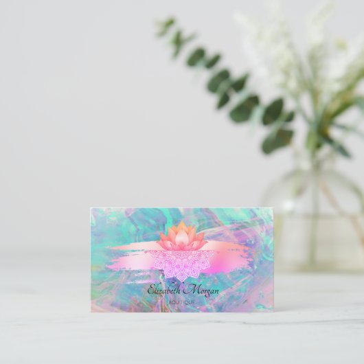 Modern Lotus Mandala Brush Stroke Opal Business 名刺 (スタンド正面)