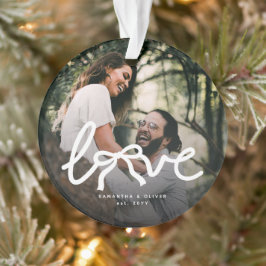 Modern Love Bow Typography Couple Custom Photo オーナメント