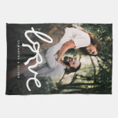 Modern Love Bow Typography Couple Custom Photo キッチンタオル (横)