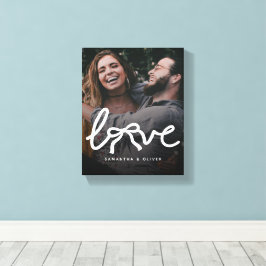 Modern Love Bow Typography Couple Custom Photo キャンバスプリント