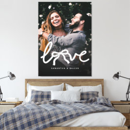 Modern Love Bow Typography Couple Custom Photo キャンバスプリント