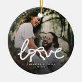 Modern Love Bow Typography Couple Custom Photo セラミックオーナメント (正面)