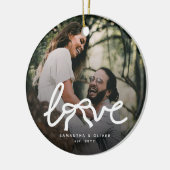 Modern Love Bow Typography Couple Custom Photo セラミックオーナメント (左)
