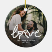 Modern Love Bow Typography Couple Custom Photo セラミックオーナメント (裏面)
