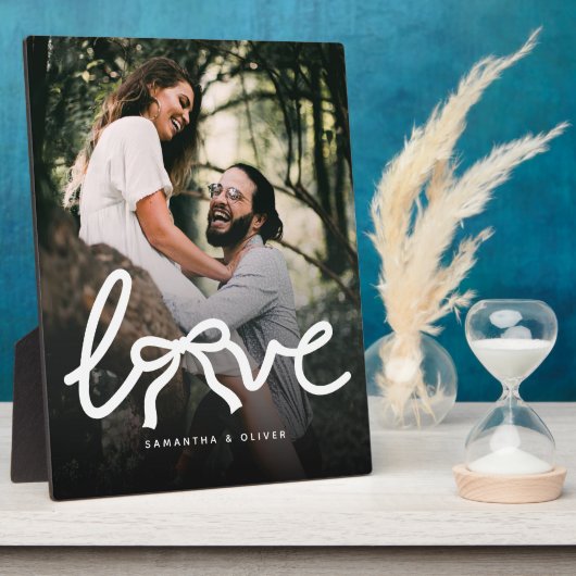 Modern Love Bow Typography Couple Custom Photo フォトプラーク (側面)
