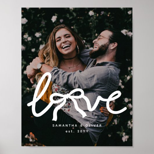 Modern Love Bow Typography Couple Custom Photo ポスター (正面)
