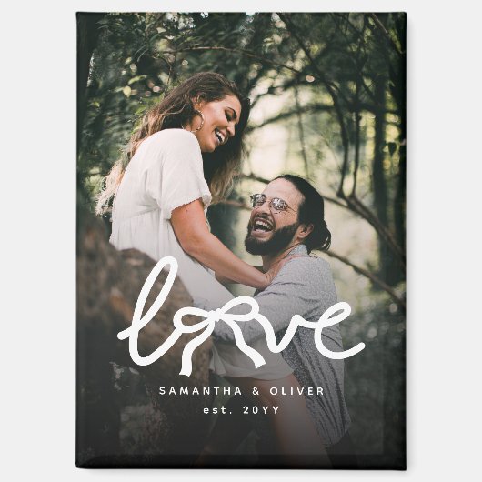 Modern Love Bow Typography Couple Custom Photo マグネット (正面)