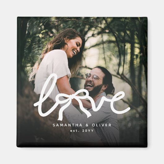 Modern Love Bow Typography Couple Custom Photo マグネット (正面)