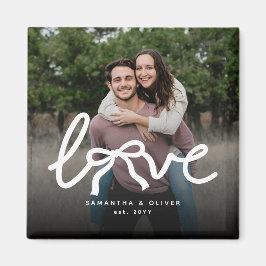 Modern Love Bow Typography Couple Custom Photo マグネット