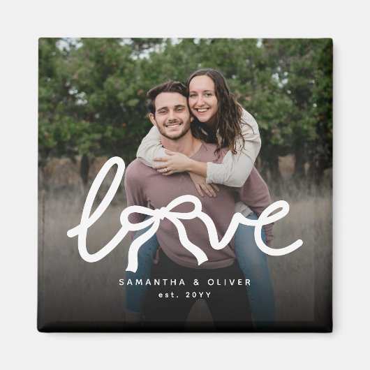 Modern Love Bow Typography Couple Custom Photo マグネット (正面)