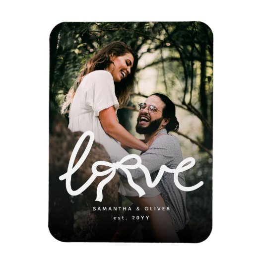 Modern Love Bow Typography Couple Custom Photo マグネット (縦)