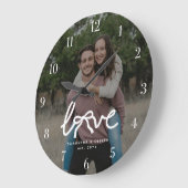Modern Love Bow Typography Couple Custom Photo ラージ壁時計 (傾斜)
