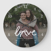 Modern Love Bow Typography Couple Custom Photo ラージ壁時計 (正面)