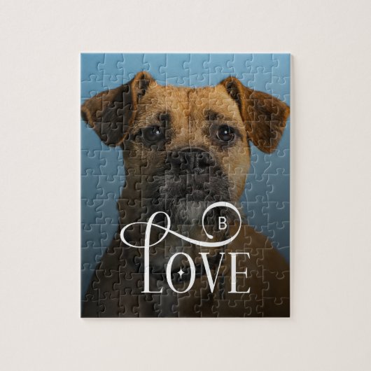 Modern Love Custom Boxer Dog Pets Photo Monogram ジグソーパズル (縦)