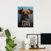 Modern Love Custom Boxer Dog Pets Photo Monogram ポスター (ホームオフィス)