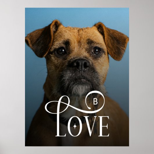Modern Love Custom Boxer Dog Pets Photo Monogram ポスター (正面)