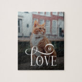 Modern Love Custom Cat Pets Photo Monogram ジグソーパズル (縦)