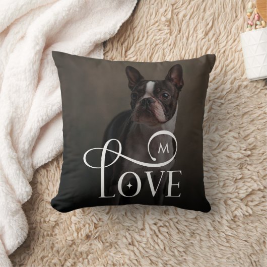 Modern Love Custom Dog Pets Photo Monogram クッション (ブランケット)
