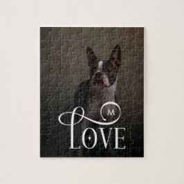 Modern Love Custom Dog Pets Photo Monogram ジグソーパズル