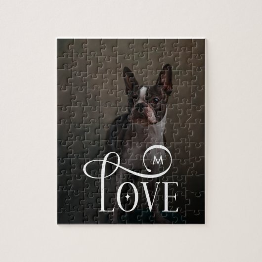 Modern Love Custom Dog Pets Photo Monogram ジグソーパズル (縦)