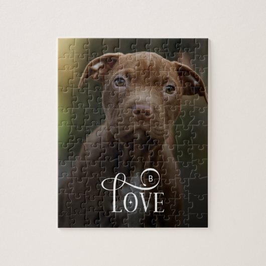 Modern Love Custom Dog Pets Photo Monogram ジグソーパズル (縦)