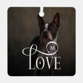 Modern Love Custom Dog Pets Photo Monogram メタルオーナメント (裏面)