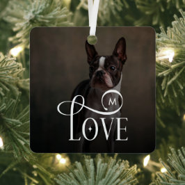Modern Love Custom Dog Pets Photo Monogram メタルオーナメント
