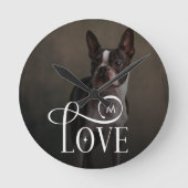 Modern Love Custom Dog Pets Photo Monogram ラウンド壁時計 (正面)