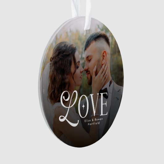 Modern Love Custom Wedding Photo Couples Monogram オーナメント (正面)
