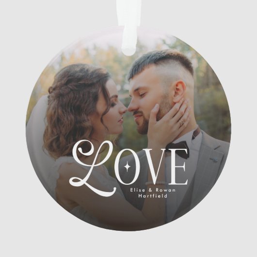 Modern Love Custom Wedding Photo Couples Monogram オーナメント (裏面)