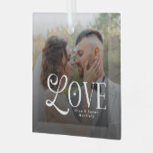 Modern Love Custom Wedding Photo Couples Monogram ガラスオーナメント (正面左)