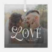 Modern Love Custom Wedding Photo Couples Monogram ガラスオーナメント (正面)