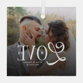 Modern Love Custom Wedding Photo Couples Monogram ガラスオーナメント (裏面)