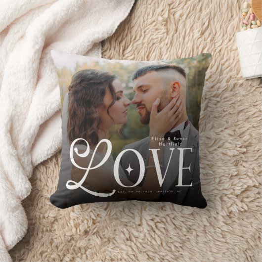 Modern Love Custom Wedding Photo Couples Monogram クッション (ブランケット)