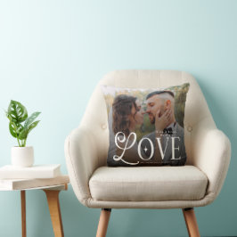 Modern Love Custom Wedding Photo Couples Monogram クッション