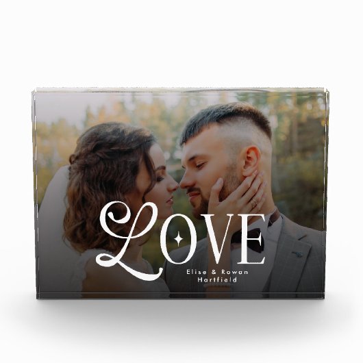 Modern Love Custom Wedding Photo Couples Monogram フォトブロック (正面)
