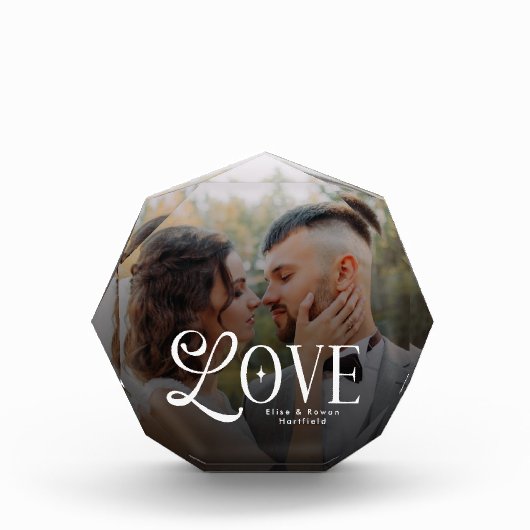 Modern Love Custom Wedding Photo Couples Monogram フォトブロック (正面)