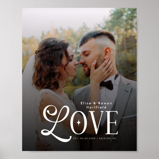 Modern Love Custom Wedding Photo Couples Monogram ポスター (正面)