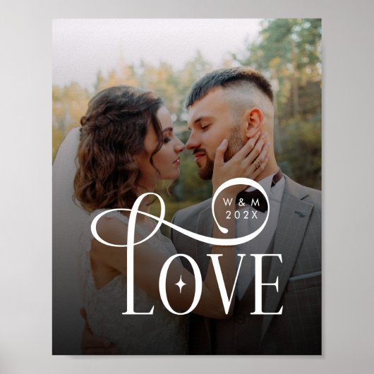 Modern Love Custom Wedding Photo Couples Monogram ポスター (正面)