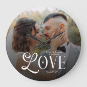 Modern Love Custom Wedding Photo Couples Monogram ラージ壁時計 (正面)