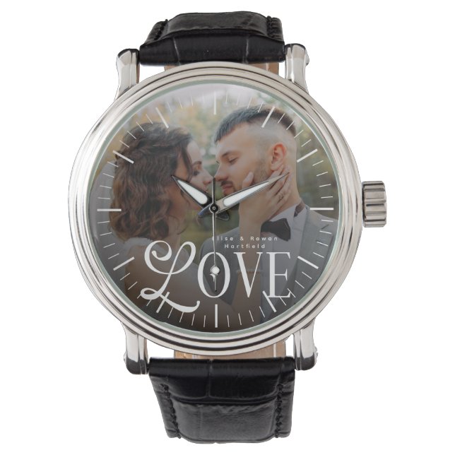 Modern Love Custom Wedding Photo Couples Monogram 腕時計 (正面)