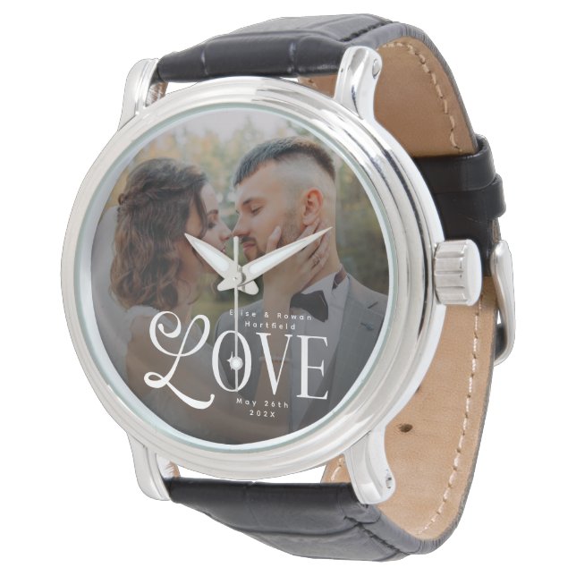 Modern Love Custom Wedding Photo Couples Monogram 腕時計 (アングル)
